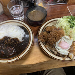 馬場南海 - カキフライしょうが焼きライス+カレールー大盛=750+100=カキフライしょうが焼き+ビーフカレーライス