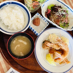 洋食勝井 - 黒毛和牛コールドビーフと海老フライ定食　¥2000-