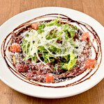 Horse skirt steak with lots of shaved cheese ~Balsamic cream~