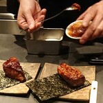 北海道焼肉 北うし - 知床産和牛シャトーブリアン手巻寿司