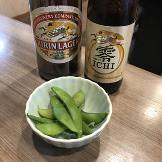 大川食堂 - 料理写真:キリンラガー　零　お通しの枝豆　byまみこまみこ