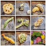 Nihon Ryourihijiri - 「季節の天ぷら」その日の仕入れによって天ぷらの食材は変わります。天ぷらは追加もできます。