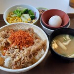 すき家 - 料理写真:にんにくファイヤー牛丼（大盛）ランチセット