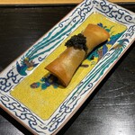 眞善美 - ホタルイカと菜の花の春巻き　キャビア乗せ