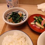Shimbashi Ayatori - かつお菜と厚揚げとぬたと美味しいご飯