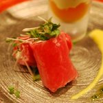 時の宿 すみれ - （夕食）しきんぼとクリームチーズのスプリングロールと・・・のアップ