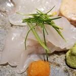 馳走 啐啄一十  - ⑥虎河豚(山口県上関産、5日寝かせ)
      産卵期は春～初夏、旬は冬～晩冬
      体脂肪率4%と脂は少ないがグルタミン酸など複数のアミノ酸が多く含まれ、旨み&甘みが豊か
      寝かせで更にアミノ酸が増え、深い味わいに