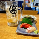 Uogashi Sakaba Fuku Hamakin - 早飲みサービス　飲み物2杯＋お刺身、天ぷら、おでん