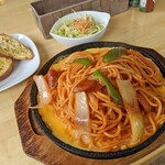 Bakery cafe Gift - 料理写真:パスタタンチセット 鉄板イタリアン(麺大盛) ガーリックバゲットトースト