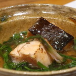 日本料理 幸庵 - 海鱒の炭火焼き 田ゼリ餡掛けアップ