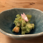 Chisou Inaseya - （突き出し）春野菜と海老のうぐいす和え（蕗、筍）