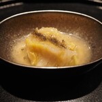 薪鳥新神戸 - 白菜 煮浸し + 鳥出汁餡 + 巌茶(岩茶)パウダー