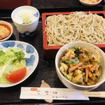 Sakai - Ｂセットかき揚げ丼と冷たいそば、サラダ、わらび餅　１１００円