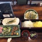奈賀井 - 二色そば、鴨の盛り合わせ、鮎の山椒味噌田楽、野菜の天ぷら(ナス、舞茸、ピーマン、ズッキーニ、カボチャ、さつまいも)