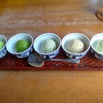 茶フェ ちゃきち - 【2022.3.21(月)】日本茶ジェラート(抹茶一段・抹茶五段・玉露・ほうじ茶・玄米茶)840円