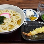 讃岐めん工房 空音 - かけうどん(大 2玉)、えび天、おにぎり