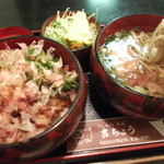 吉ちょう - 醤油カツ丼とお蕎麦のセット。醤油カツ丼には、大根おろしも付いてました。