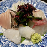 食堂こなん - 造里 鰆の皮目焼き 活〆黒鯛 煽り烏賊