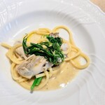 La Brianza - 大黒神島牡蠣トンナレッリ。即興で作って下さったお料理嬉しい☆絶品!! 牡蠣の風味味わいとトンナレッリのモチモチが絶妙マッチング♪