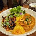 SPICY CURRY 魯珈 - 選べる２種カレー(肉と木耳の麻辣湯風咖喱と蟹ダール～渡り蟹とインド豆のカレー～)