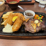 レストラン カタヤマ - グラスステーキ260グラム&牡蠣フライ