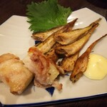 金町製麺 - ネギの豚巻き＋魚