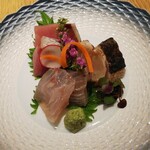 富山 はま作 -  旬の三点盛（ふくらぎ、さわら、すずき）