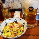 新潟 三宝亭 東京ラボ - 冷製よっぱらい鶏 590円、生ビール 510円