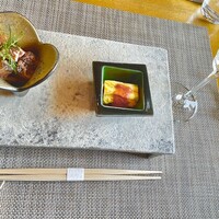 京都牛懐石 稲吉 - 先付(京都牛の甲州焼き、京都牛と九条ネギのフリタータ)