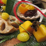 恵比寿　くろいわ - キンカン、レンコン、ナンキン、ギンナン、カンテンを使った福豆など。