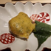 ぎんざ 一二岐 - 桜鯛の柚餡焼きとアスパラガスの桜葉巻き