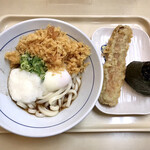 麺の庄つるまる - 日替わりセット 木曜日 とろ玉うどん おむすび(昆布) ちくわ天 天かす投入ver. 上から