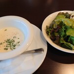 HONNEUR - 新玉ねぎ新じゃがのスープ、サラダ