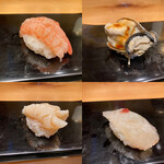 幸寿し - 甘海老　牡蠣　バイ貝　ヒラメの昆布締め