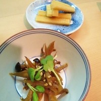 天ぷら 京星 - お通しのきんぴら牛蒡と大根