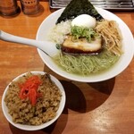 麺屋 六感堂 - 味玉しお味玉しおグリーン麺＋ネギチャーシューご飯グリーン麺