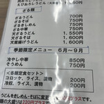 中根うどん - 麺類メニュー