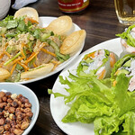 ベトナムレストラン - クラゲサラダ、お通し、生春巻き