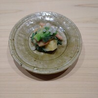 鮨こゝろ - 赤貝 わけぎ  筍 の ぬた    白いぱらぱらは うど