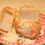 野菜巻き串屋 うずまき - レア帆立フライ 広島菜のタルタル