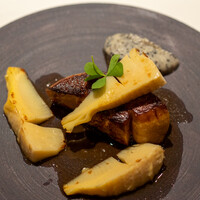 レストラン オオツ - 2022.3 メゾンミトー社フォアグラ・ド・カナール 合馬産筍 黒トリュフと筍のピュレ
