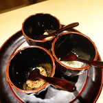 富小路 やま岸 - ご飯のお供3種(たらこ、なめこ、じゃこ)