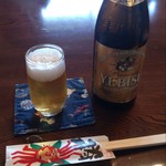 Kappo Risuke - 2013年2月、1枚目 まずはヱビスにて乾杯!  ビールは、スーパードライとヱビスが用意されています。酒類リストが充実しました
