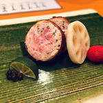 日本料理 たかむら - ◎ 焼物…比内地鶏首皮包み焼き、青南蛮味噌