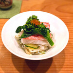 日本料理 たかむら - ◎ 進肴　秋田産ずわい蟹とクラゲの酢の物、菜の花昆布〆のせ