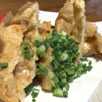 Crispy fried fox with natto and cheese