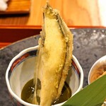 木鶏 - 牡蠣の天ぷら　アワビの肝のソースで
