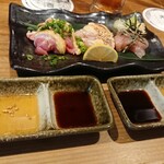 日本酒バル米酒 - 鹿児島県産地鶏刺身　三種盛り