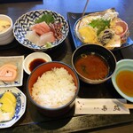 寿苑 - お造り4種、天ぷら5種、茶碗蒸し、デザートまで付いて1450円