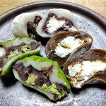 笹福 - モチスイーツ（小倉・モカ・宇治金時；ちょっとつぶれちゃいました）